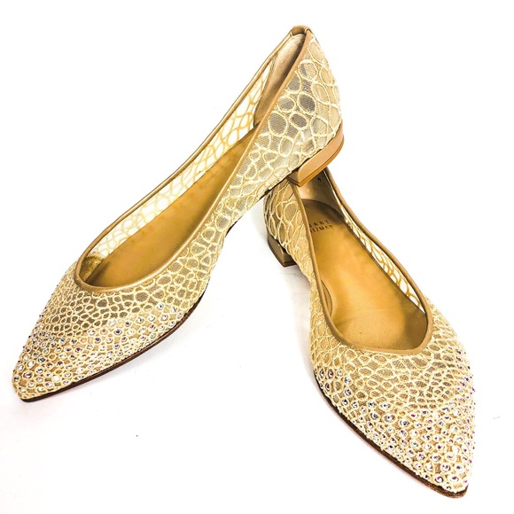 Stuart Weitzman Shoes - Stuart Weitzman Gold Sparkletoes Pointed Toe Flat